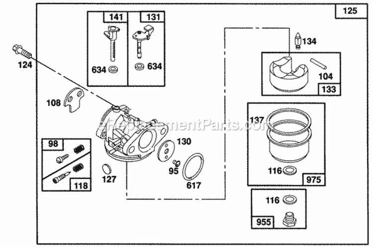 Carburetor Assembly Diagram and Parts List for 125702-0113-01  Briggs and Stratton Engine